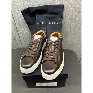 NWB Ralph Lauren Purple Label Severn Burnished Calfskin Sneakers - Size 9D Brown